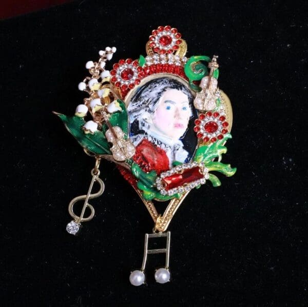SOLD! 8169 Mozart Musical Hand Painted Lily Of The Valley Massive Brooch - Image 8