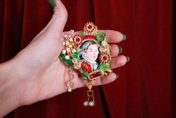 SOLD! 8169 Mozart Musical Hand Painted Lily Of The Valley Massive Brooch - Image 9