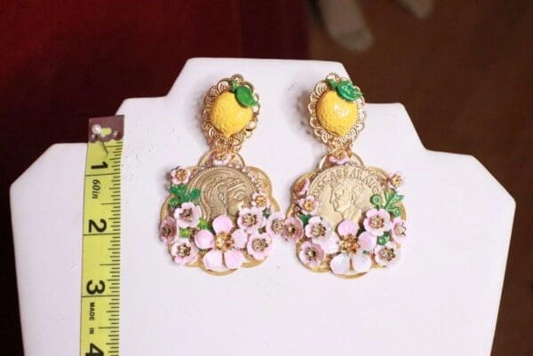 SOLD! 8170 Baroque Runway Lemon Flower Blossom Roman Coin Studs Earrings - Image 6