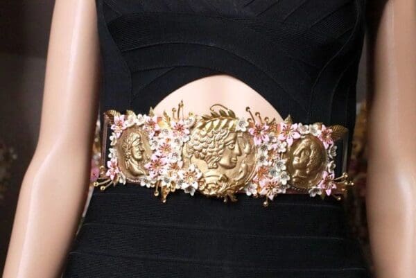 SOLD! 8172 Baroque Runway Roman Coin Flower Blossom Corset Waist Belt Size S, L, M - Image 4