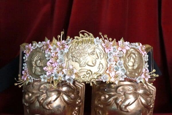 SOLD! 8172 Baroque Runway Roman Coin Flower Blossom Corset Waist Belt Size S, L, M