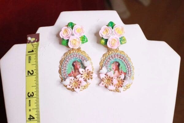 SOLD! 8175 Young Marie Antoinette Aqua Bird Roses Cameo Elegant Earrings - Image 7