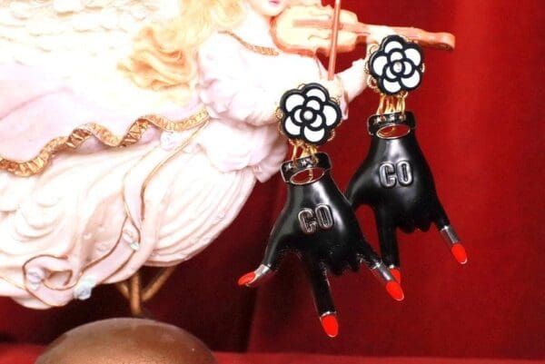 SOLD! 8180 Madame Coco Camellia Enamel Glove Studs Earrings - Image 2