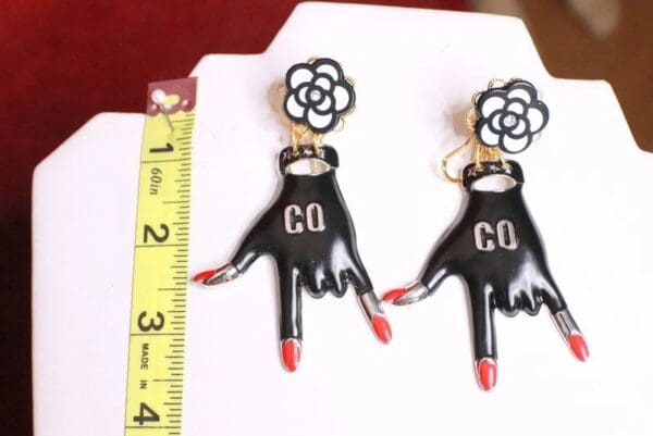 SOLD! 8180 Madame Coco Camellia Enamel Glove Studs Earrings - Image 3