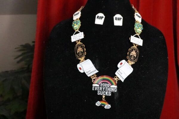 SOLD! 8182 Set Of Enamel Everything Sucks 2020 Unusual Necklace+ Earrings - Image 2