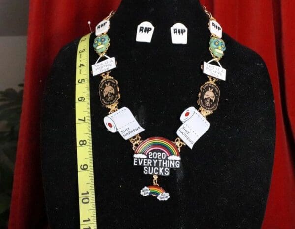 SOLD! 8182 Set Of Enamel Everything Sucks 2020 Unusual Necklace+ Earrings - Image 6