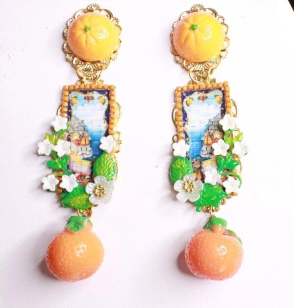 SOLD! 8200 Italian Taormina Cameo Orange Fruit Fruit Studs Earrings