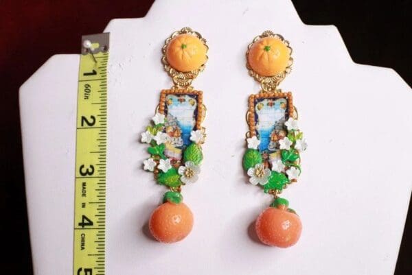 SOLD! 8200 Italian Taormina Cameo Orange Fruit Fruit Studs Earrings - Image 2