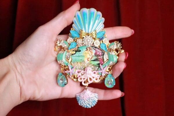 SOLD! 8203 Birth Of Venus Vintage Style Dragons Shell Pink Octopus Huge Stunning Brooch - Image 4