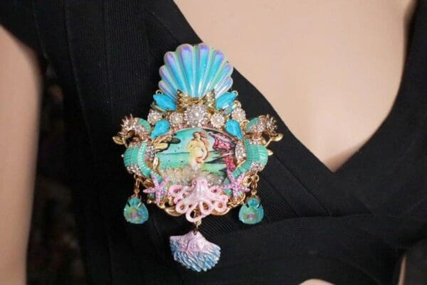 SOLD! 8203 Birth Of Venus Vintage Style Dragons Shell Pink Octopus Huge Stunning Brooch