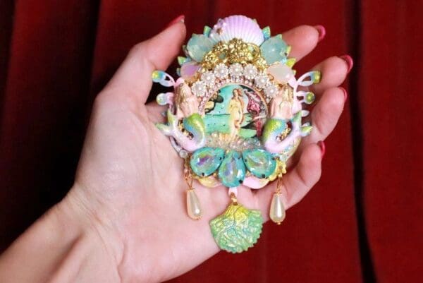SOLD! 8204 Birth Of Venus Vintage Style Dragons Shell Pink Octopus Huge Stunning Brooch - Image 2