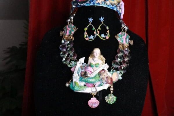 SOLD! 8205 Set Of Nautical Mermaid Genuine Tourmaline Necklace+ Earrings - Image 2