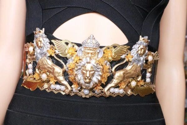 SOLD! 8209 Medieval Lions Gold Silver Embellished Waist Gold Belt Size S, L, M - Image 6