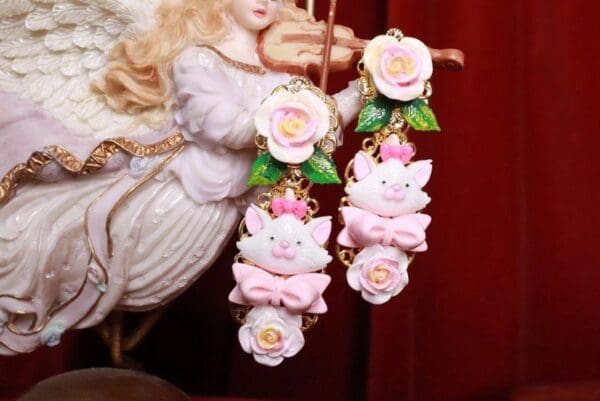 SOLD! 8213 Runway Baroque Cat Aquarium Roses Adorable Earrings