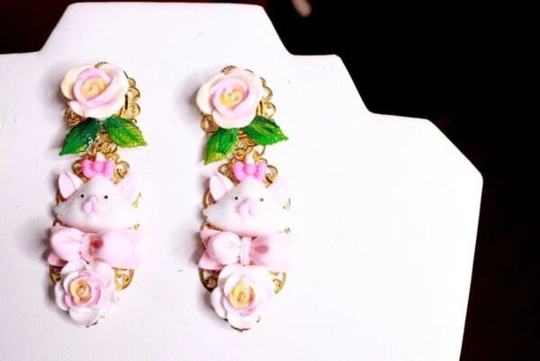 SOLD! 8213 Runway Baroque Cat Aquarium Roses Adorable Earrings - Image 6