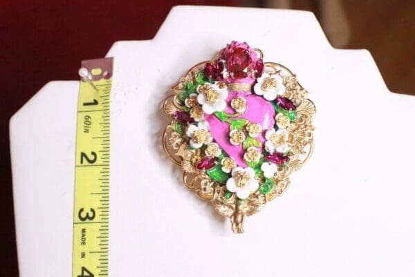SOLD! 8256 Runway Baroque Fuchsia Sacred Heart Brooch - Image 6