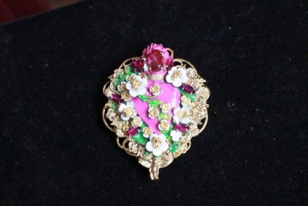SOLD! 8256 Runway Baroque Fuchsia Sacred Heart Brooch - Image 2