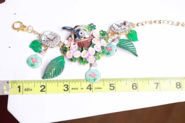 SOLD! 8269 Baroque Enamel Cat In A Basket Roses Bracelet - Image 7