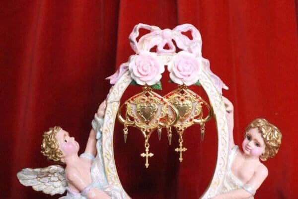 SOLD! 8271 Baroque Sacred Heart Rose Studs Earrings