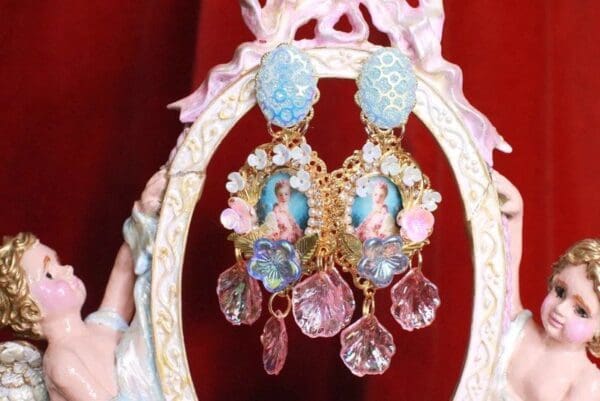 SOLD! 8276 Young Marie Antoinette Pale Flowers Petals Cameo Elegant Earrings