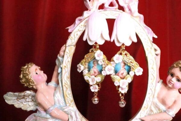 SOLD! 8278 Young Marie Antoinette Pale Tulip Cameo Elegant Earrings