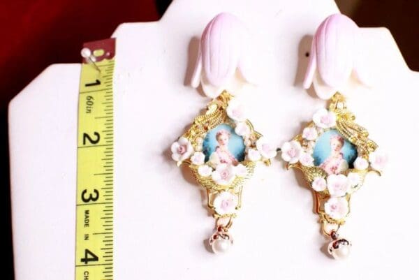 SOLD! 8278 Young Marie Antoinette Pale Tulip Cameo Elegant Earrings - Image 2