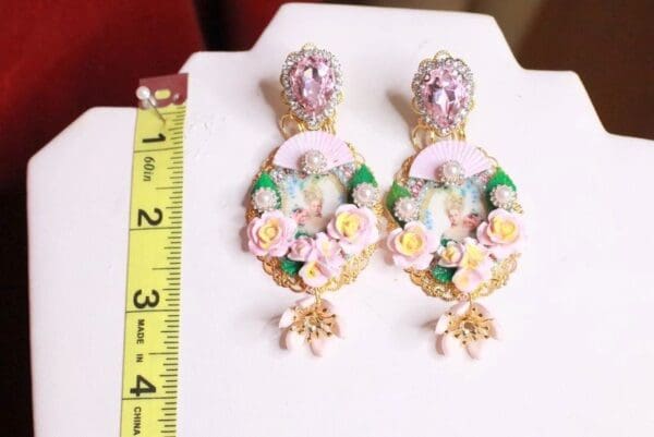 SOLD! 8279 Young Marie Antoinette Pale Flowers Cameo Elegant Earrings - Image 6