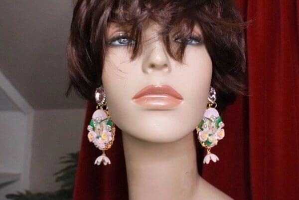SOLD! 8279 Young Marie Antoinette Pale Flowers Cameo Elegant Earrings - Image 5