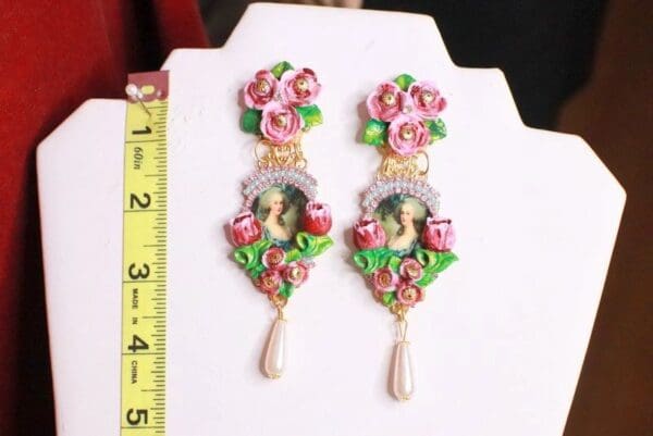 SOLD! 8280 Marie Antoinette Dark Flowers Cameo Elegant Earrings - Image 5