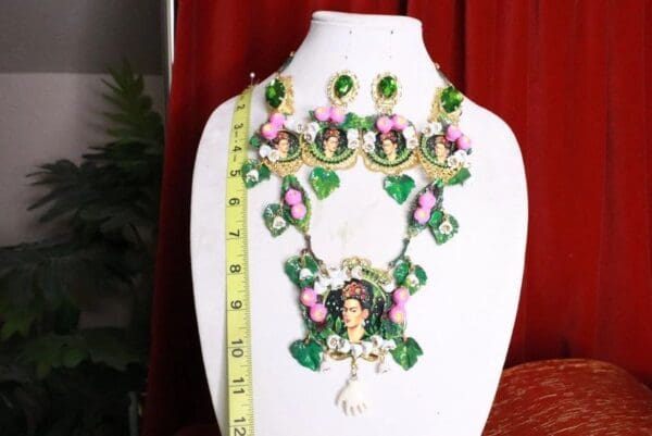 SOLD! 8282 Set Of Frida Kahlo Pastel Lily Of The Valley Necklace+ Earrings - Image 8