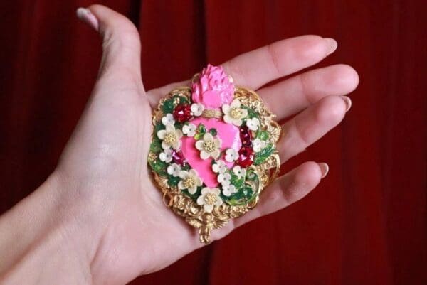 SOLD! 8286 Runway Baroque Fuchsia Sacred Heart Brooch - Image 2