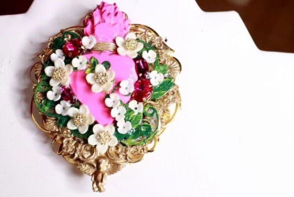 SOLD! 8286 Runway Baroque Fuchsia Sacred Heart Brooch - Image 4