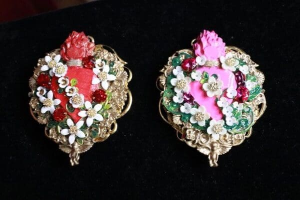 SOLD! 8286 Runway Baroque Fuchsia Sacred Heart Brooch - Image 5