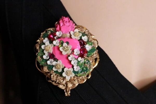 SOLD! 8286 Runway Baroque Fuchsia Sacred Heart Brooch - Image 8