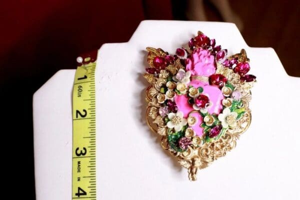 SOLD! 8287 Runway Baroque Fuchsia Sacred Heart Rhinestones Brooch - Image 3