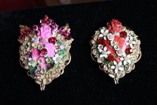 SOLD! 8287 Runway Baroque Fuchsia Sacred Heart Rhinestones Brooch - Image 5