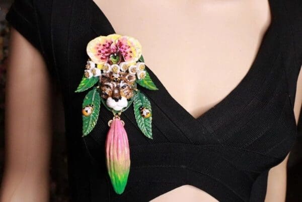 SOLD! 8289 Baroque Hand Painted Vivid Orchid Leopard Animal Brooch - Image 2