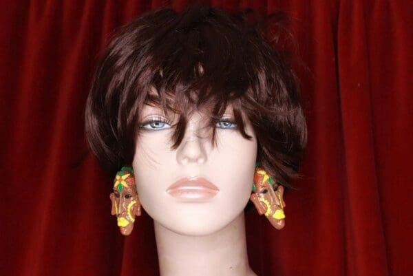 SOLD! 8291 African Revival Hand Painted Mask Unique Earrings - Image 7