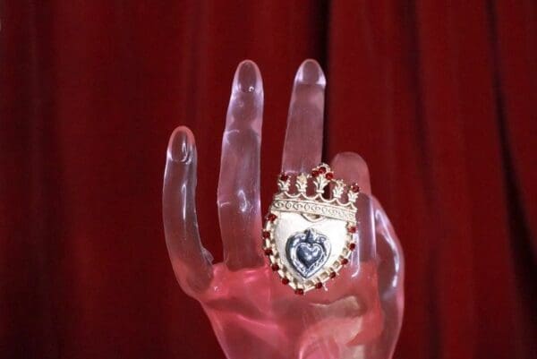 SOLD! 8293 Baroque Sacred Heart Crown Cocktail Adjustable Ring - Image 6