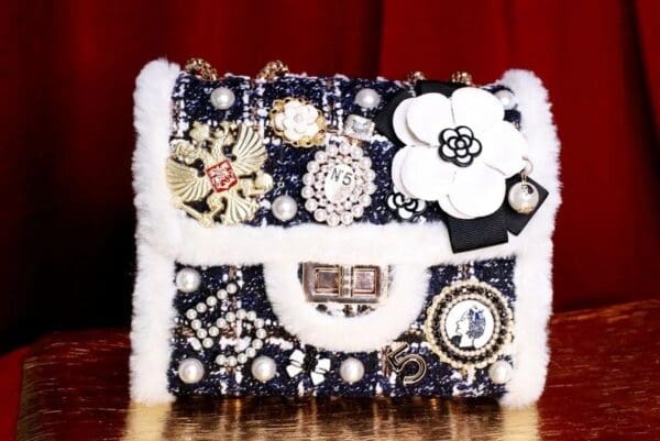 SOLD! 8299 Baroque Tweed Madam Coco Embellished Tote Crossbody Handbag - Image 2