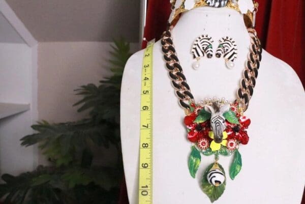 SOLD! 8300 Set Of Runway 2021 Designer InspiredJungle Zebras Necklace+ Earrings - Image 7