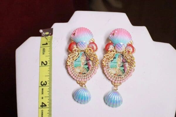 SOLD! 8301 Birth Of Venus Tall Shell Octopus Victorian Cameo Earrings Studs - Image 6