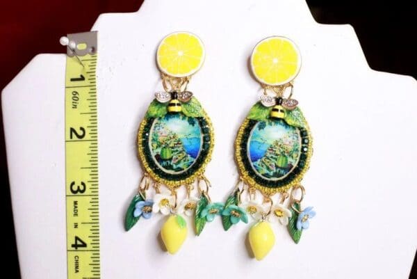 SOLD! 8309 Italian Taormina Cameo Enamel Bee Lemon Fruit Studs Earrings - Image 3
