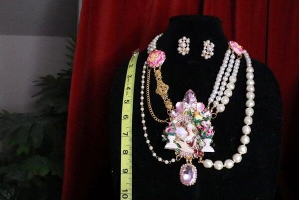 SOLD! 8314 Set Of Marie Antoinette Hand Painted Garden Necklace+ Earrings - Image 2