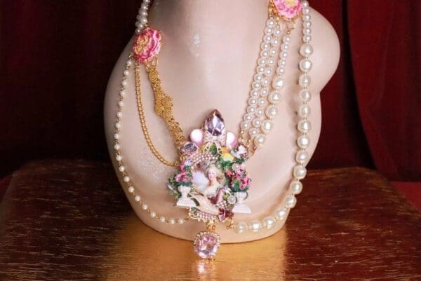 SOLD! 8314 Set Of Marie Antoinette Hand Painted Garden Necklace+ Earrings - Image 5