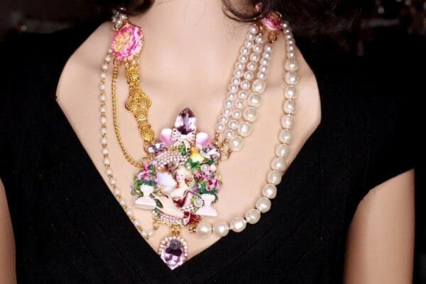 SOLD! 8314 Set Of Marie Antoinette Hand Painted Garden Necklace+ Earrings - Image 8