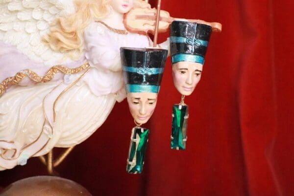 SOLD! 8318 Egyptian Revival Green Rhinestone Cleopatra Earrings