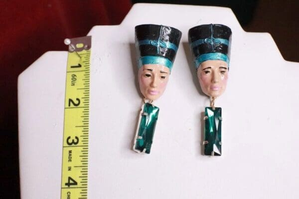 SOLD! 8318 Egyptian Revival Green Rhinestone Cleopatra Earrings - Image 6