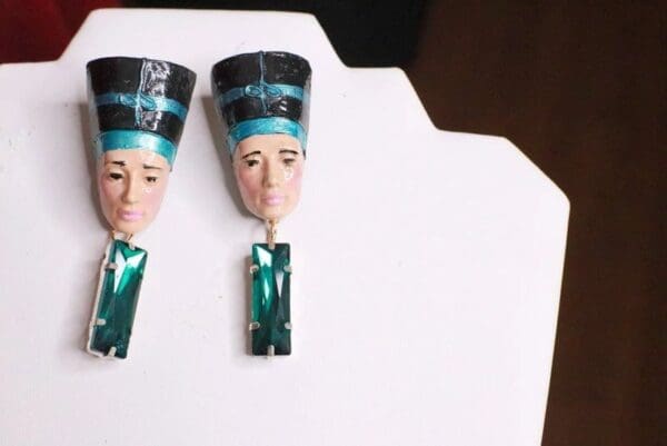 SOLD! 8318 Egyptian Revival Green Rhinestone Cleopatra Earrings - Image 4