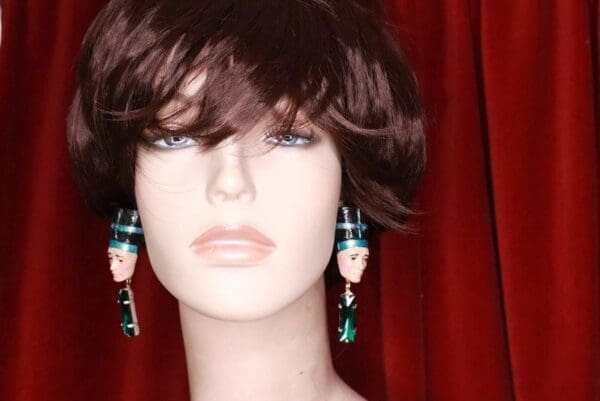 SOLD! 8318 Egyptian Revival Green Rhinestone Cleopatra Earrings - Image 8